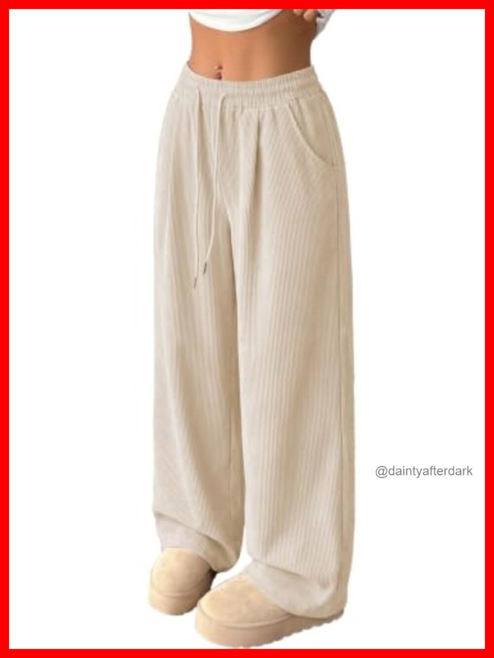 Corduroy Wide Leg Pants High Waisted Drawstring Casual